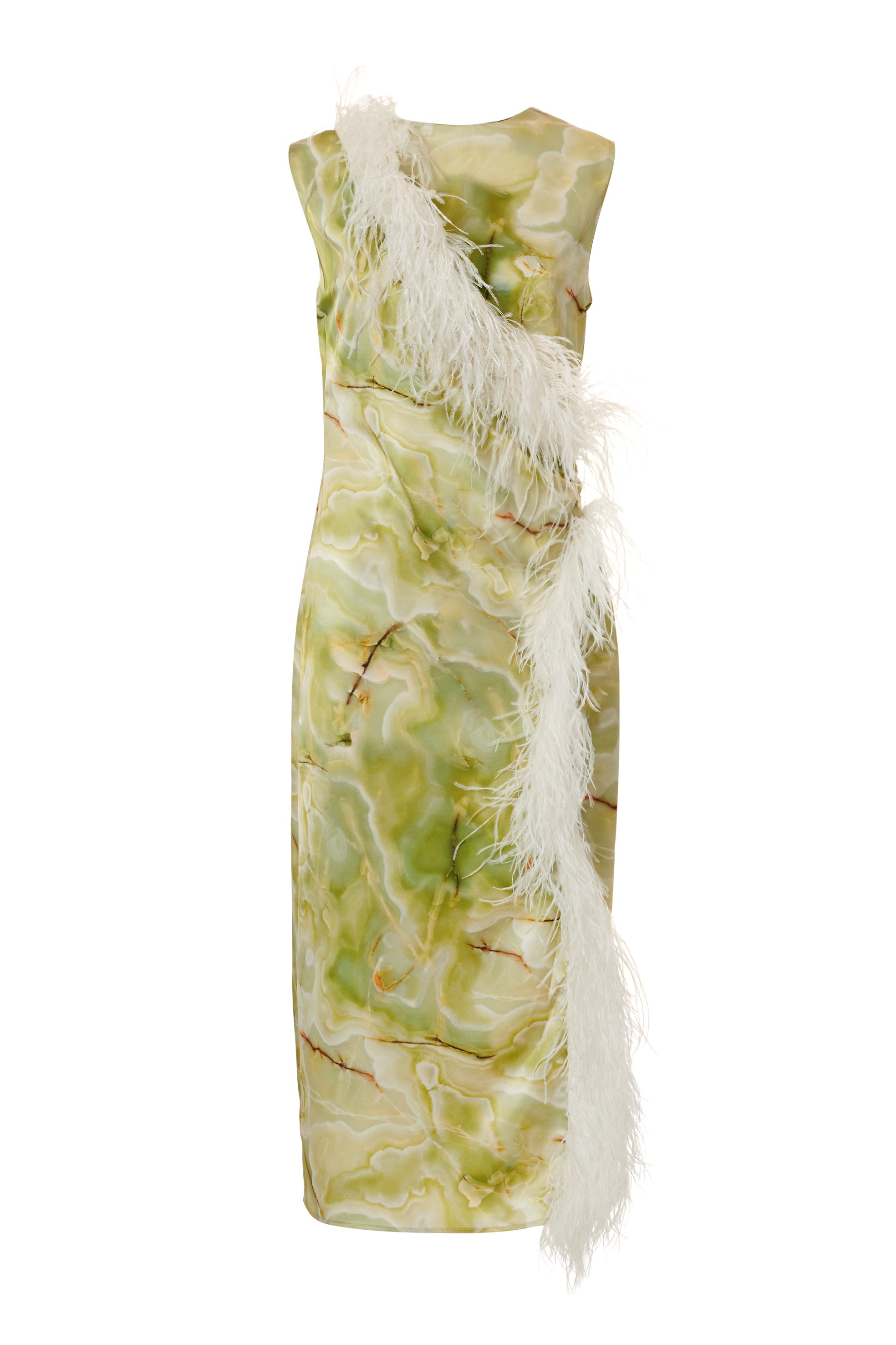 Milkwhite Milkwhite printed glossy dress with feathers