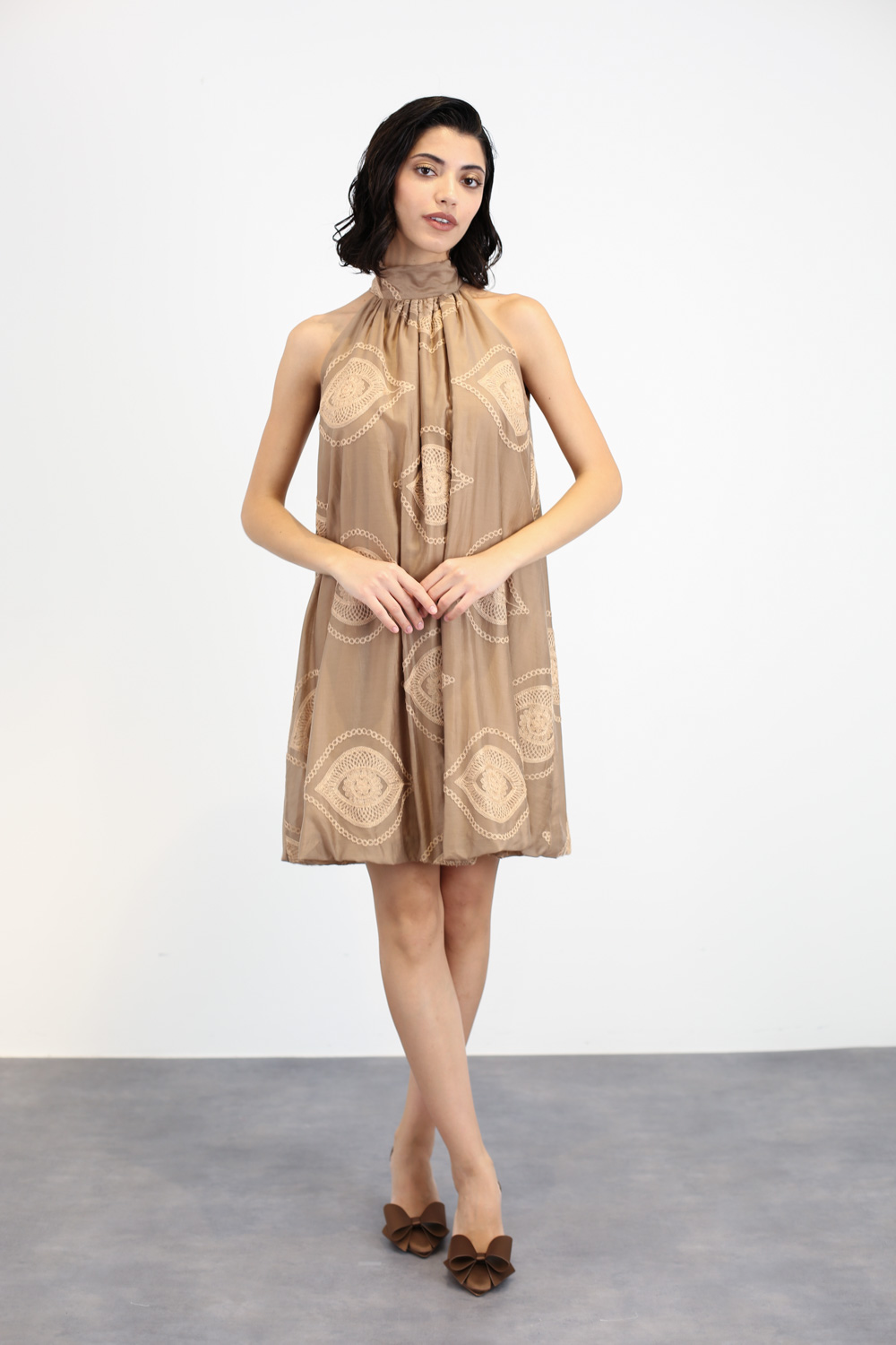 BETTINA Φόρεμα Halter με κεντήματα tencel