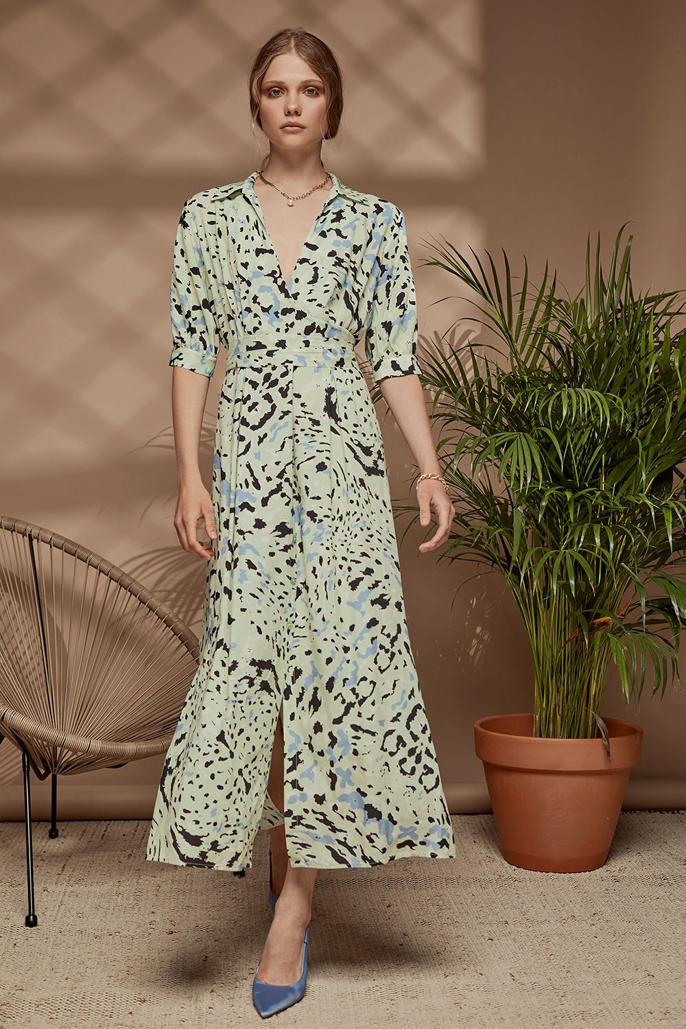 Φόρεμα animal print maxi με ζώνη