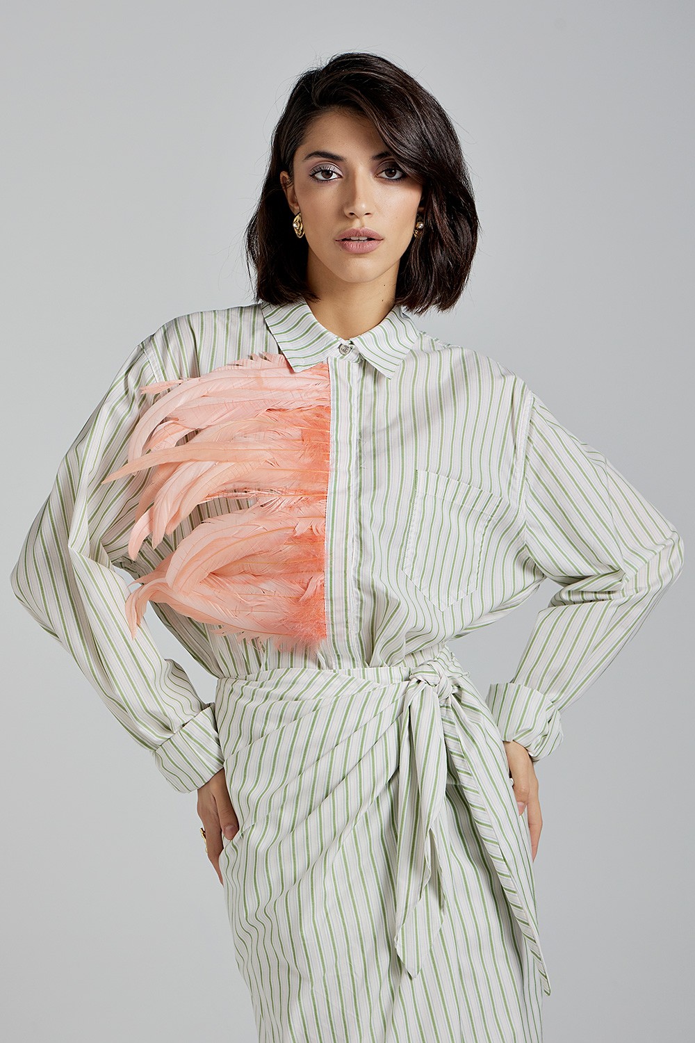 MILKWHITE striped shirt with feathers