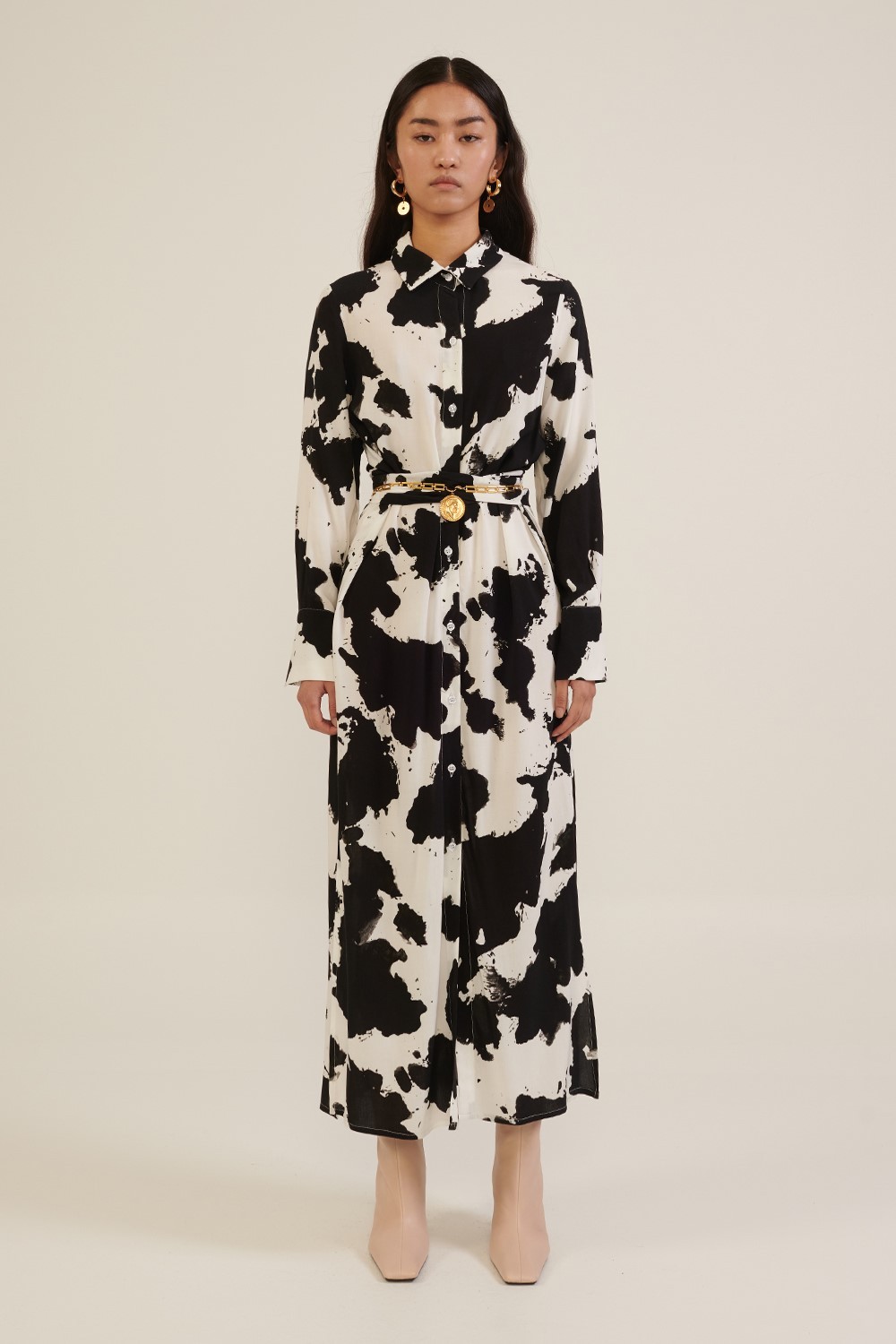 Milkwhite Cow Printed Long Dress