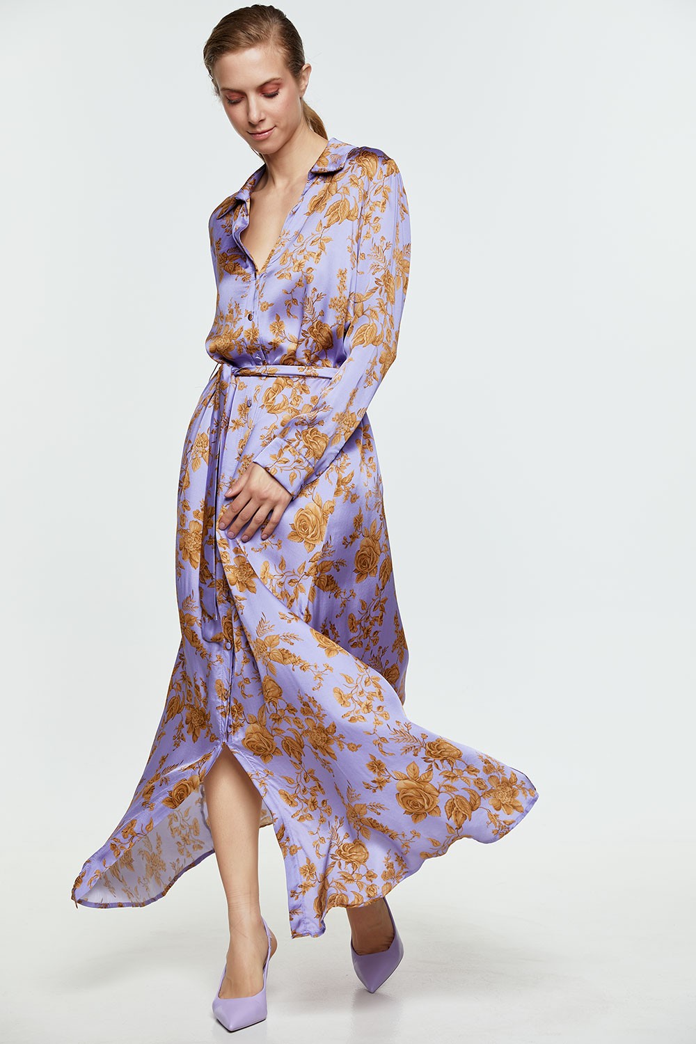 Μάξι φόρεμα chemisier με print