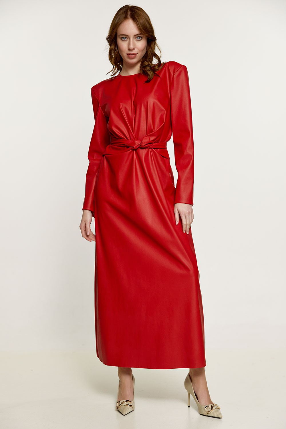Milkwhite red leather dress