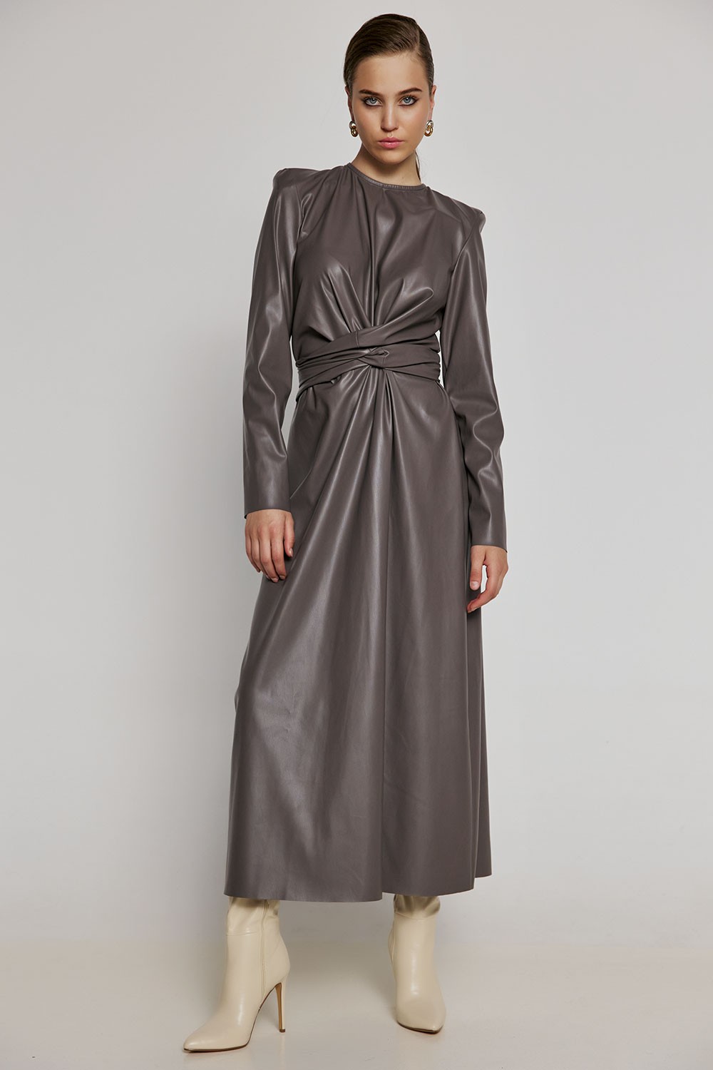 Milkwhite grey leather dress
