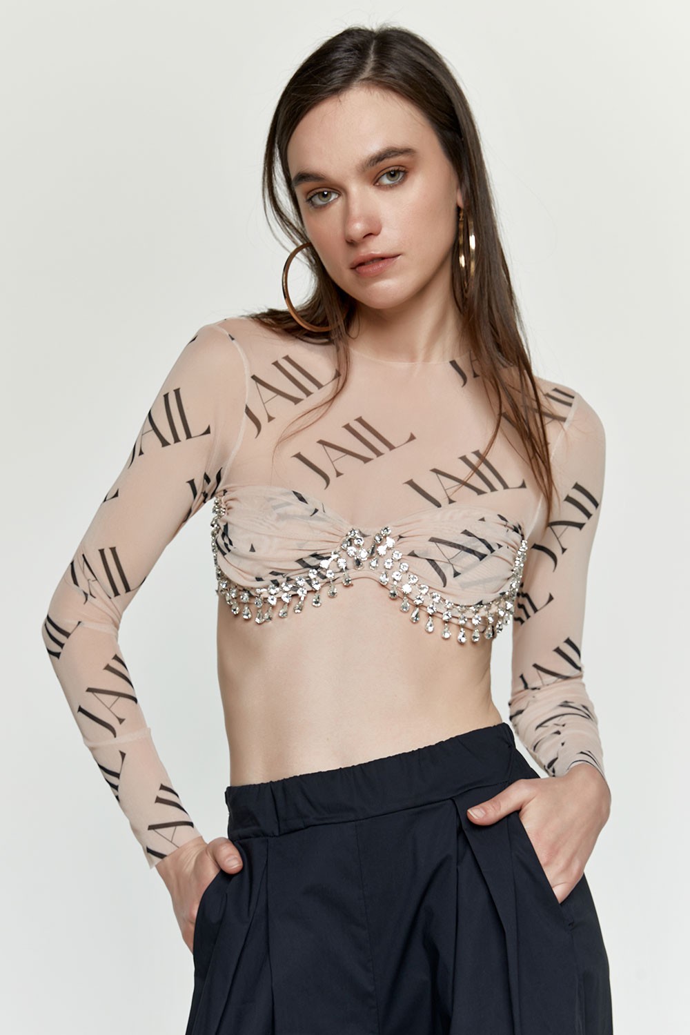 MILKWHITE mesh top with crystals