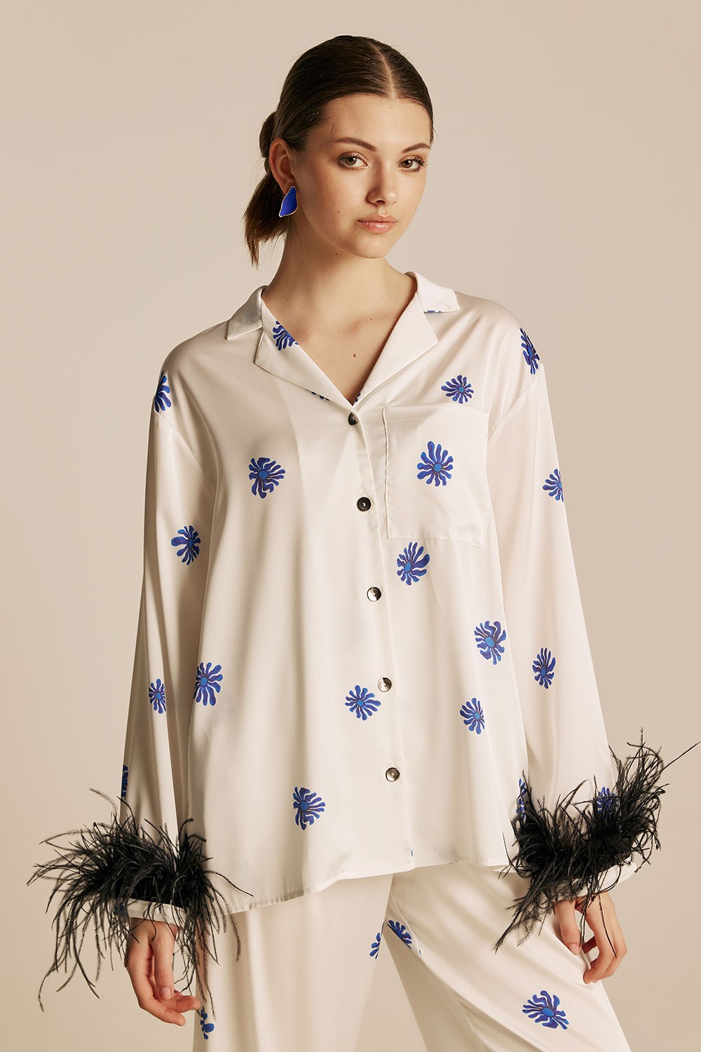 MILKWHITE shirt with feathers