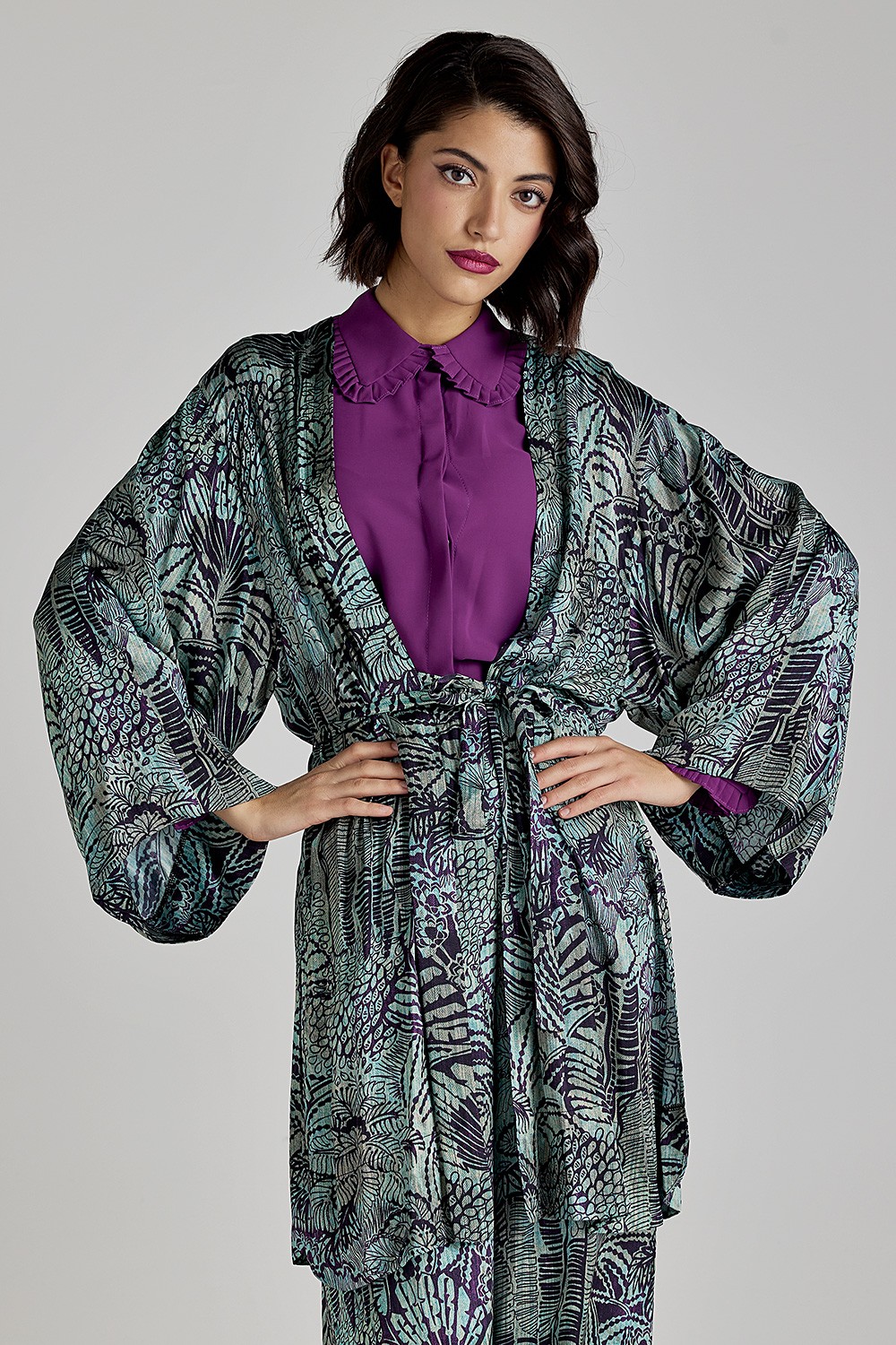 Kimono συνόλου με print 100%viscose