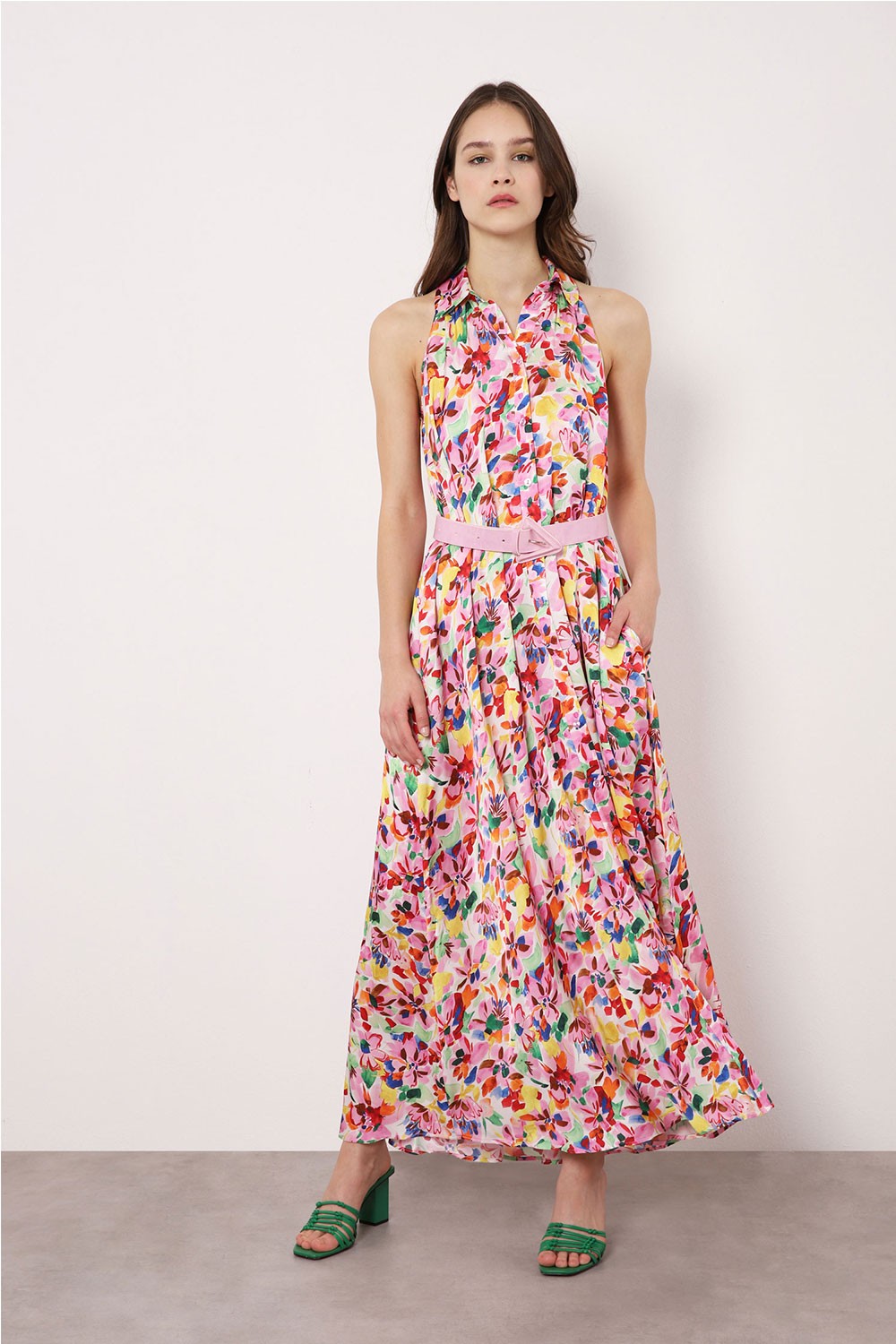 Φόρεμα maxi φλοράλ με ζώνη
